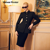 Maison 外套纯色半身包臀裙 黑色收腰翻领西装 Wester2026春季 新品