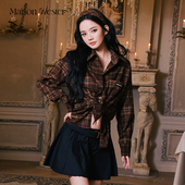 波嬉风通勤复古棕LOGO格子衬衫 Maison Wester冬季 上衣可露丽穿搭