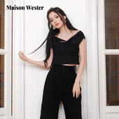 Maison 上衣 休闲百搭流行女弹力网纱LOGO短款 Wester2025秋季 新品