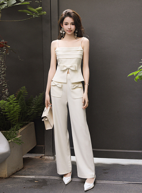 【徐如蓝同款】Maison Wester女士蝴蝶结吊带上衣阔腿直筒裤