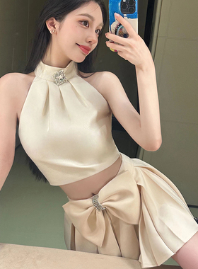 Maison Wester夏季时尚气质通勤学院风蝴蝶结百褶裙裤可露丽穿搭