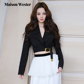 短款 Maison 外套 翻领收腰金属扣装 饰黑色修身 Wester2025秋季 新品
