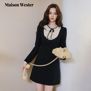 千金风烫钻裙子娃娃蕾丝领连衣裙女 新品 Maison Wester2025年冬季