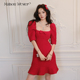 Maison 钻链连衣裙 流行复古红小香风修身 Wester冬季 关晓彤同款