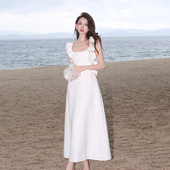 Maison Wester夏季 官方波嬉风度假风露背荷叶边钉珠长裙连衣裙