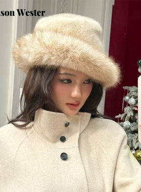 【王霏霏同款】Maison Wester2025年冬季新品时尚百搭毛绒渔夫帽
