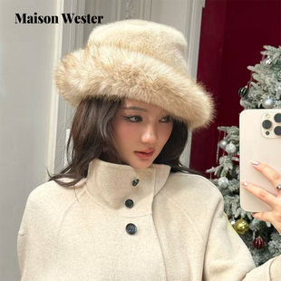 王霏霏同款 时尚 Maison 新品 百搭毛绒渔夫帽 Wester2025年冬季