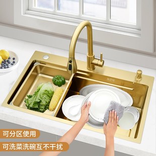 sus304不锈钢纳米轻奢金色厨房洗菜盆水槽大单槽台下盆洗碗池 爆款