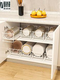 放柜子里的碗架拉篮抽屉式配件免安装碗盘收纳层架厨房置物架碗架