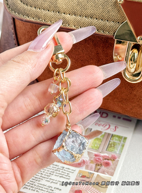 复古宫廷风冰透不规则方块钥匙扣简约创意女生闺蜜包包挂件小饰品