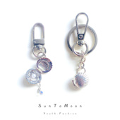 创意可开合贝壳珍珠钥匙扣女士简约时尚 包包挂件轻奢百搭小饰品