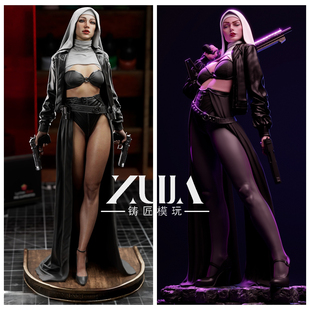 战斗修女野蛮修女白模型手办双枪持枪圣女疯狂修道院微缩模型