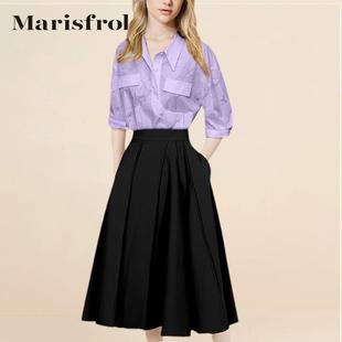 早秋季 瑪絲菲爾夏裝 半身裙套裝 2024新品 法式 女輕奢上衣裙子兩件套