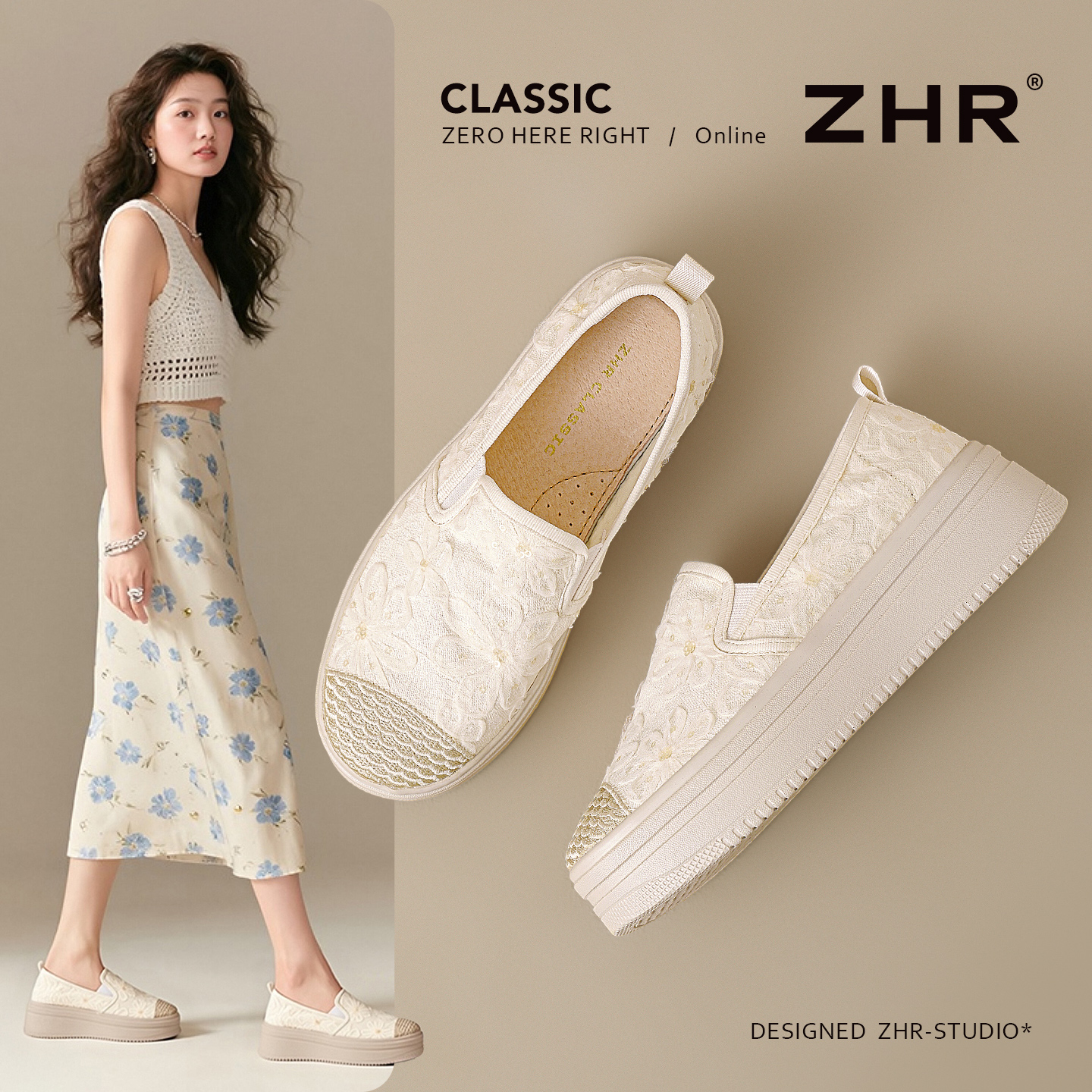 ZHR渔夫鞋女款2025新款夏季软底懒人一脚蹬小个子厚底增高乐福鞋