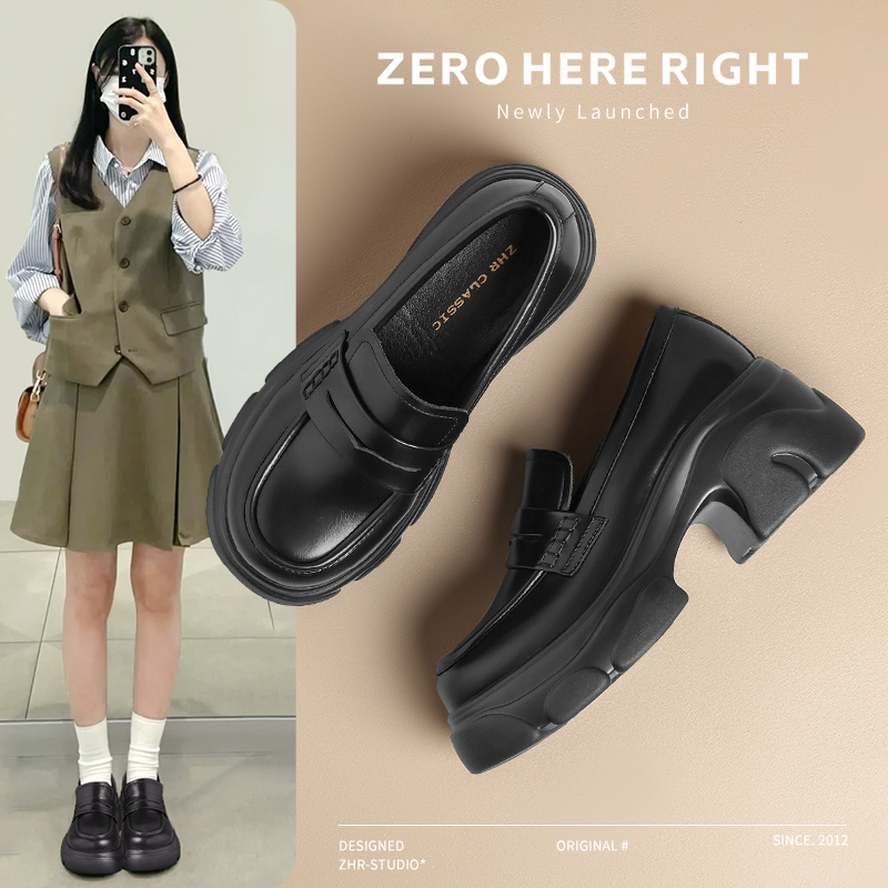 ZHR法式厚底黑色乐福鞋女