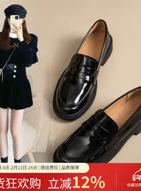 ZHR则则英伦休闲小皮鞋女2024春季黑色厚底乐福鞋一脚蹬软底学院