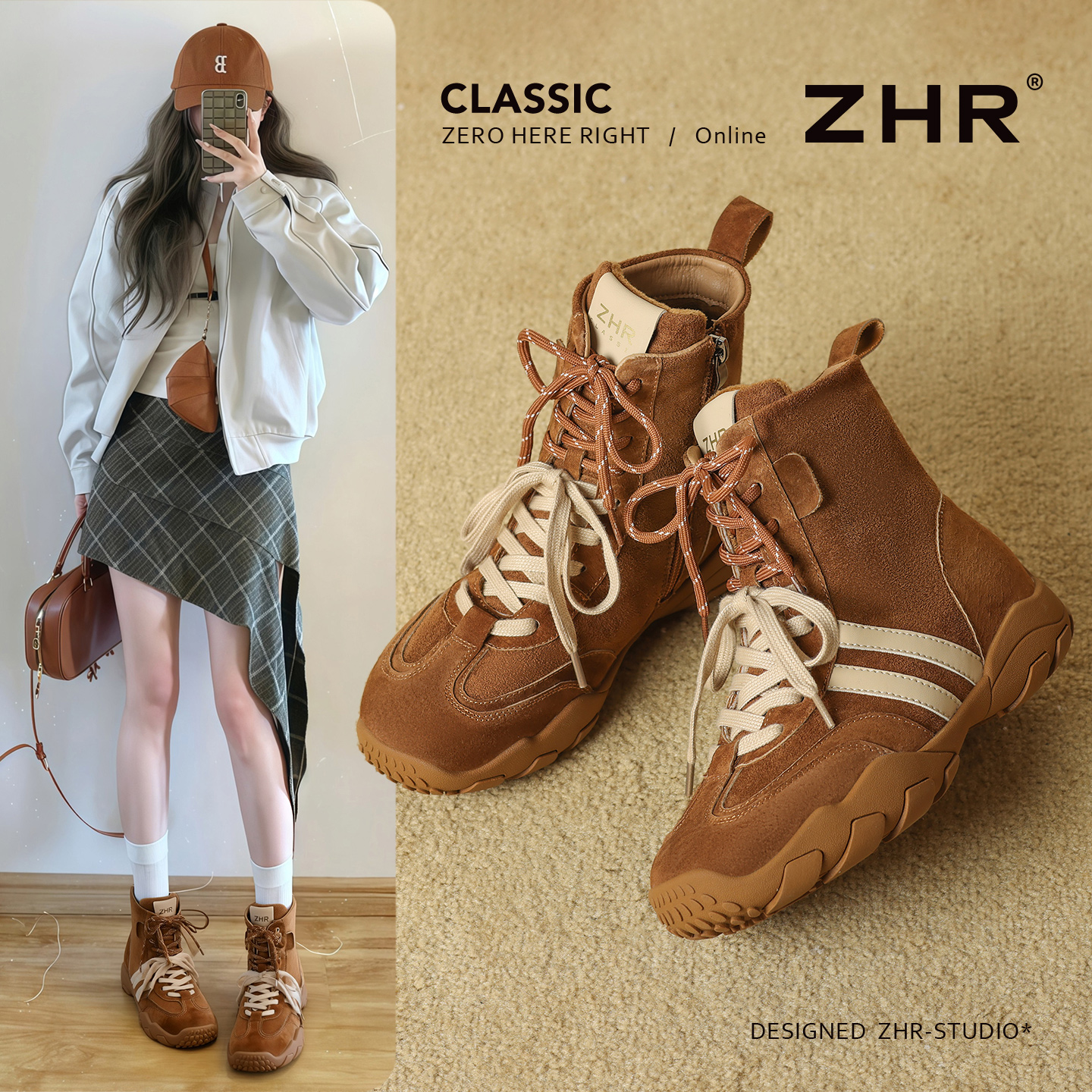 超火真皮短靴复古内增高拳击靴