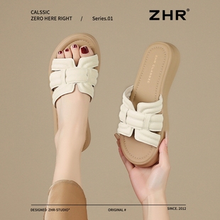 ZHR厚底涼鞋 2025夏季 新款 軟底百搭外穿增高露趾配裙子一字拖 女款