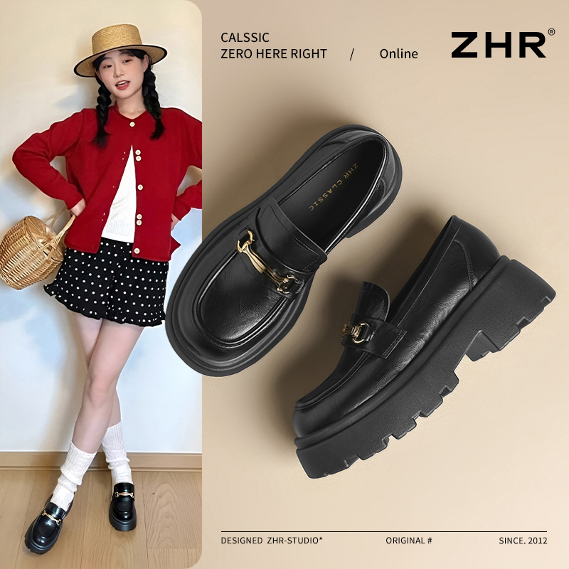 厚底乐福鞋女高跟英伦黑色小皮鞋