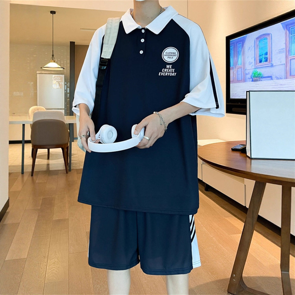 夏季休闲运动服Polo衫套装男时尚潮牌青少年初中高中学生短袖短裤图片