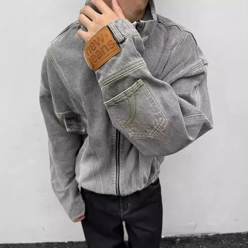 美式复古倒装牛仔外套男款小众设计感解构工装夹克春秋重工牛仔衣