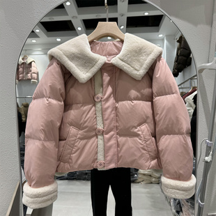 2024冬季新款羽绒服女短款娃娃大翻领韩版宽松加厚小个白鸭绒外套
