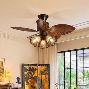 美式复古卧室风扇灯南洋风房间一吊扇灯智能中古餐厅灯casa体吸顶