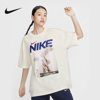 Nike耐克短袖女夏季新款运动休闲图案印花宽松棉质T恤HF6292-133
