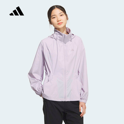 adidas阿迪达斯户外防风跑步健身衣2026夏女连帽梭织夹克 KH2658