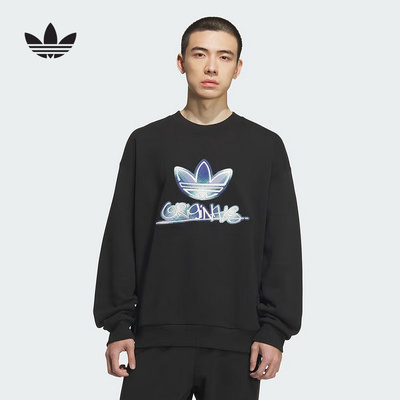 adidas阿迪达斯三叶草新款棉质运动宽松套头衫男圆领卫衣 KC0116