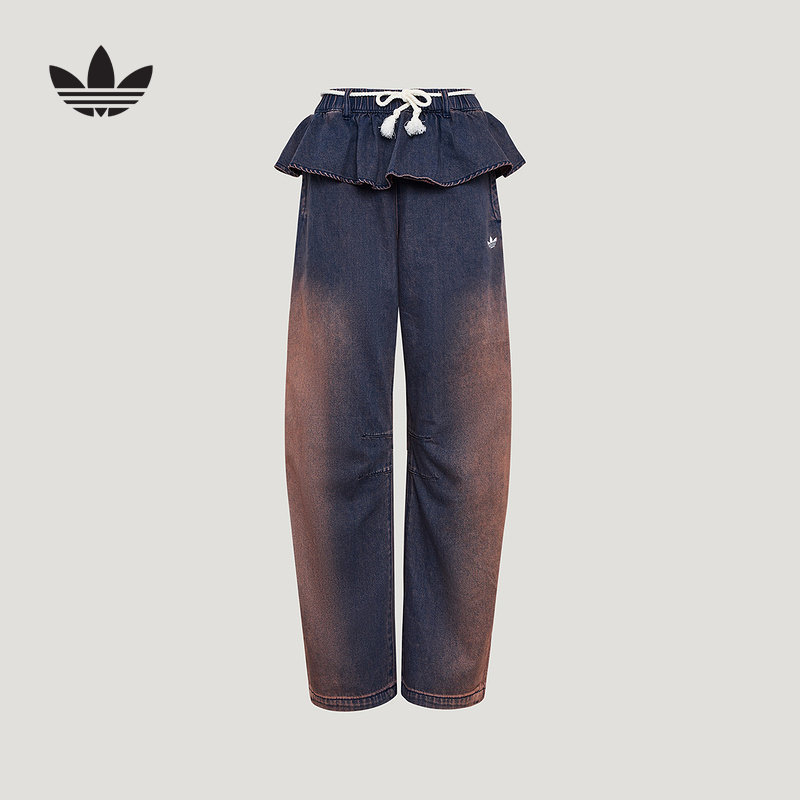 adidas阿迪达斯三叶草荷叶边牛仔运动裤2026夏女休闲长裤 KS0624 - 实物图