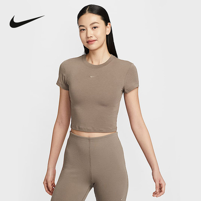 NIKE耐克短袖女2025夏季刺绣短款修身圆领运动训练T恤HF9539-233