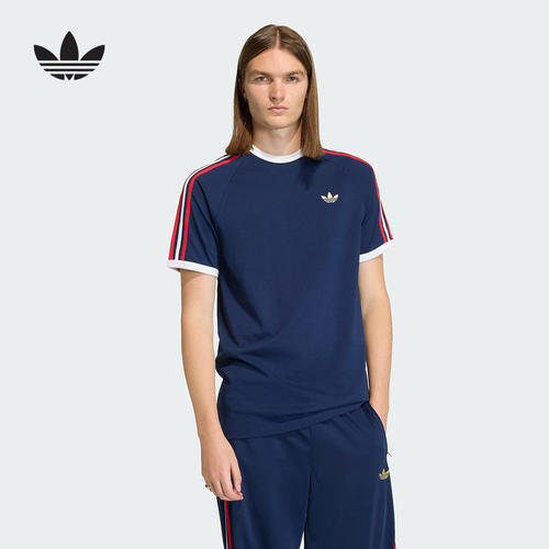 adidas阿迪达斯三叶草2026夏男经典纯棉三条纹运动短袖T恤 KC8636