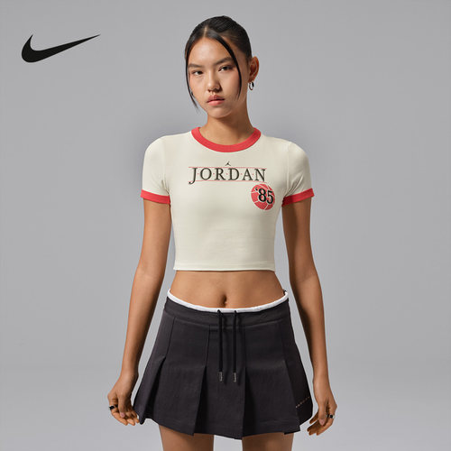 JORDAN耐克女子修身短袖t恤夏季新品复古短款露脐半袖IW0875-133