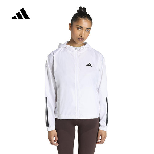 adidas阿迪达斯拒水梭织运动宽松健身连帽夹克外套2026春女KC7655