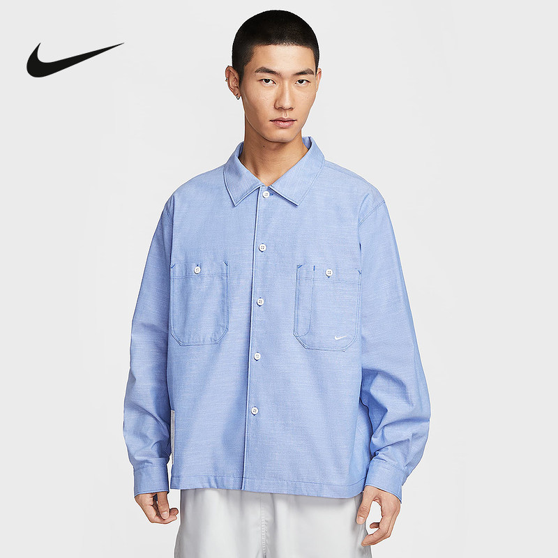 NIKE耐克男子长袖翻领衬衫秋新款宽松休闲刺绣复古外套HV0883-411,运动服/休闲服装,运动POLO衫,淘宝优惠券,粉丝福利购,淘宝优惠卷