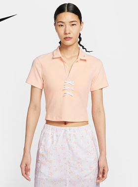 Nike耐克女子25年夏季运动休闲罗纹翻领短袖T恤POLO衫IM3393-664