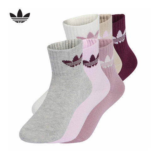 adidas阿迪达斯三叶草小童袜子多色6双装舒适休闲运动袜 KT4392