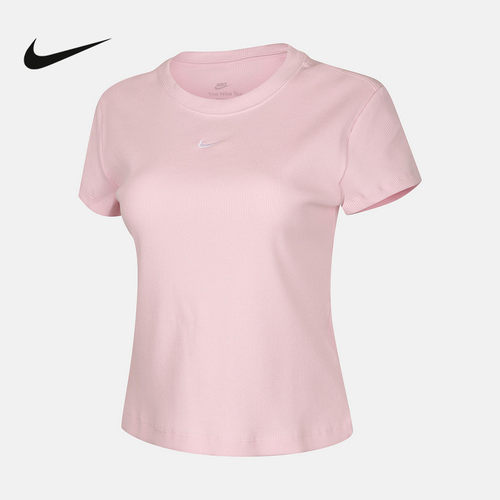 NIKE耐克女子夏季紧身罗纹短袖T恤运动休闲柔软针织衫HV4995-663