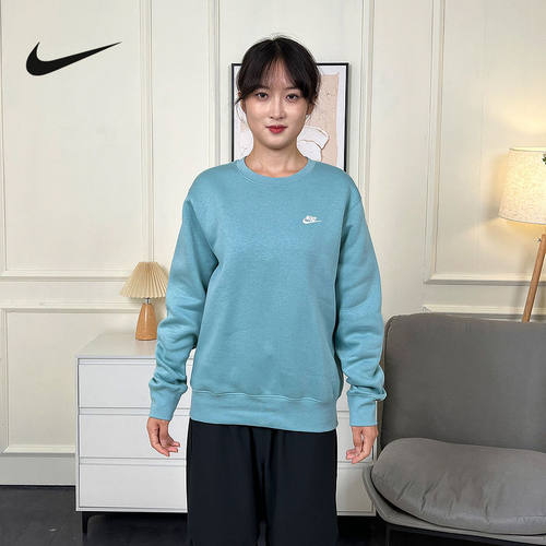 Nike耐克加绒卫衣男秋冬新款宽松休闲刺绣圆领套头衫FN3887-017
