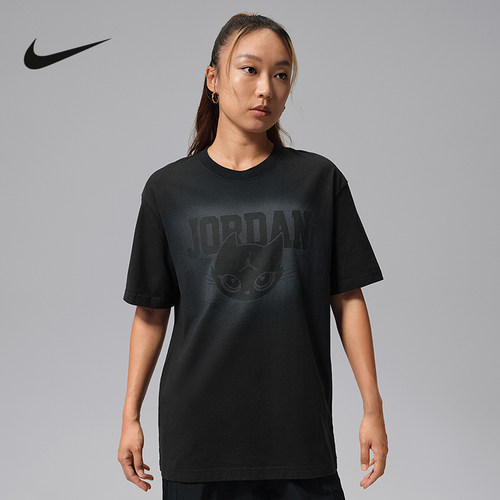 NIKE耐克女子短袖棉质复古图案印花圆领透气休闲T恤 IW7672-010
