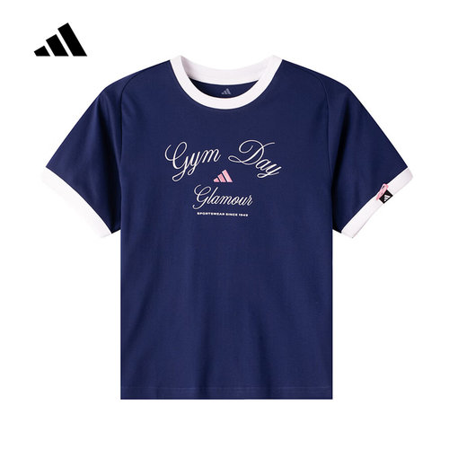adidas阿迪达斯半袖2026夏女运动休闲圆领字母上衣短袖T恤 KB7197