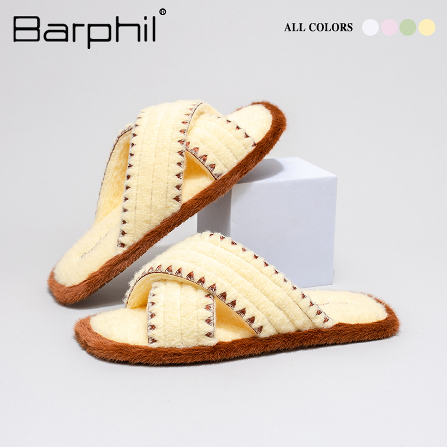 Barphil拖鞋女士2025新款春秋季室内家居毛绒舒适软底防滑一字拖