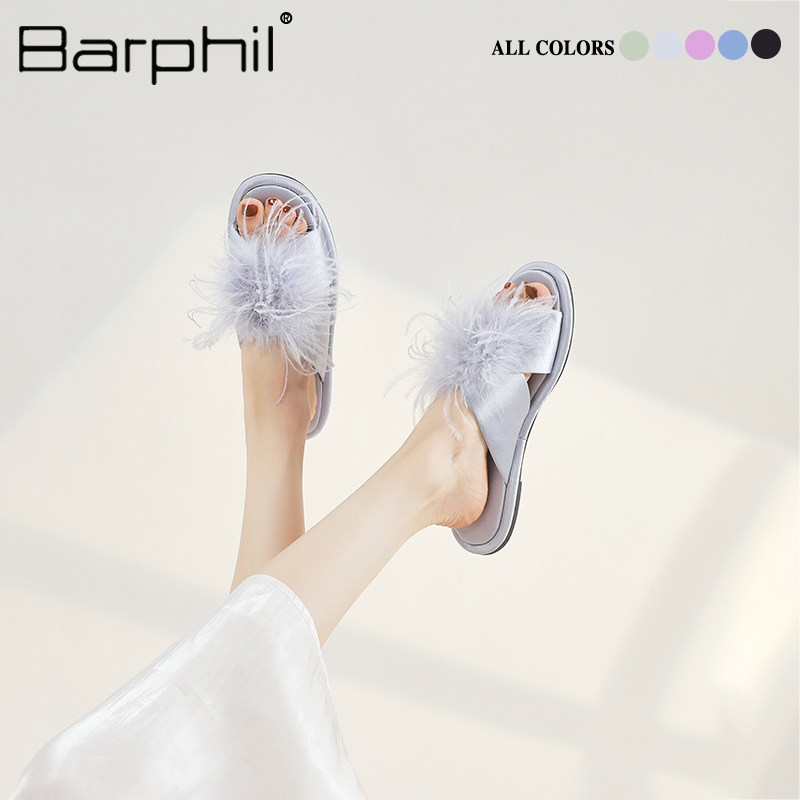 Barphil拖鞋女2026春夏新款火鸡毛室内家居百搭外穿软底防滑凉拖