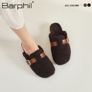 Barphil厚底复古勃肯鞋女2023年冬季加绒外穿毛毛拖鞋半拖一脚蹬