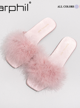 Barphil拖鞋女2026春夏新款仙女风室内家居粉色晨袍毛毛凉拖外穿