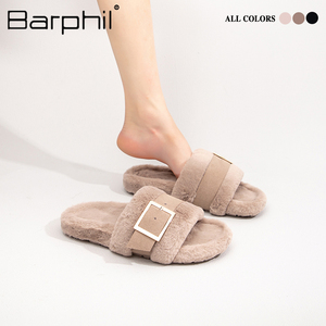 Barphil厚底毛绒棉拖鞋2023冬季新款防滑软底可爱外穿毛毛拖鞋女