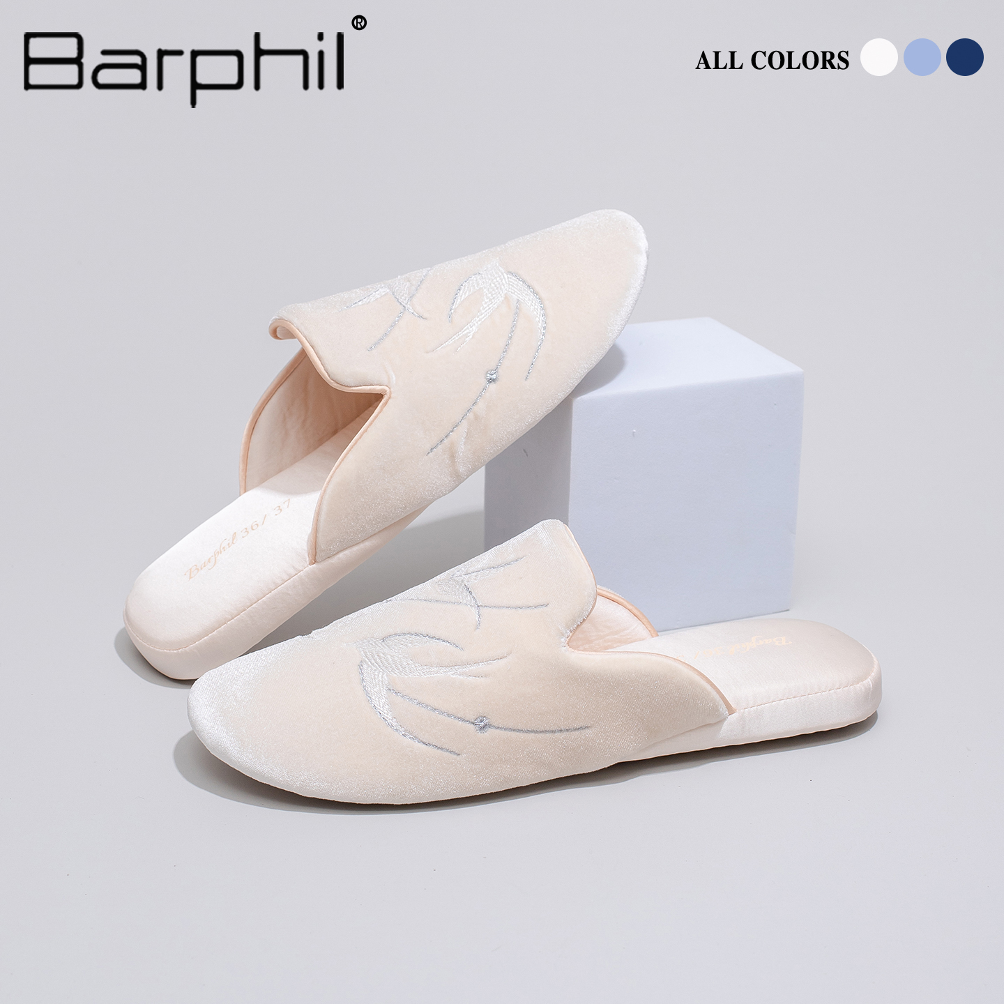 Barphil拖鞋女士2025春秋季新款室内家居防滑包头静音刺绣新中式