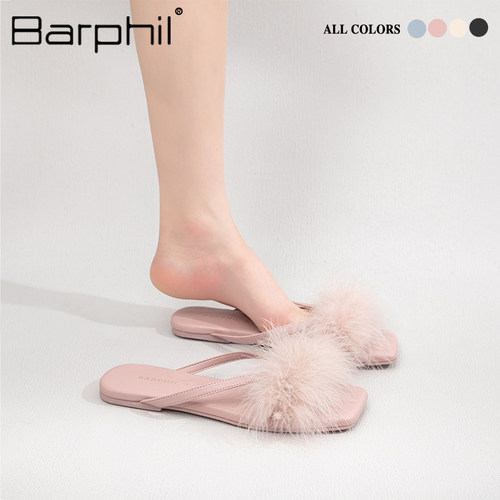 Barphil拖鞋女春秋外穿2026新款百搭晨袍毛毛凉拖鞋绝美室内居家