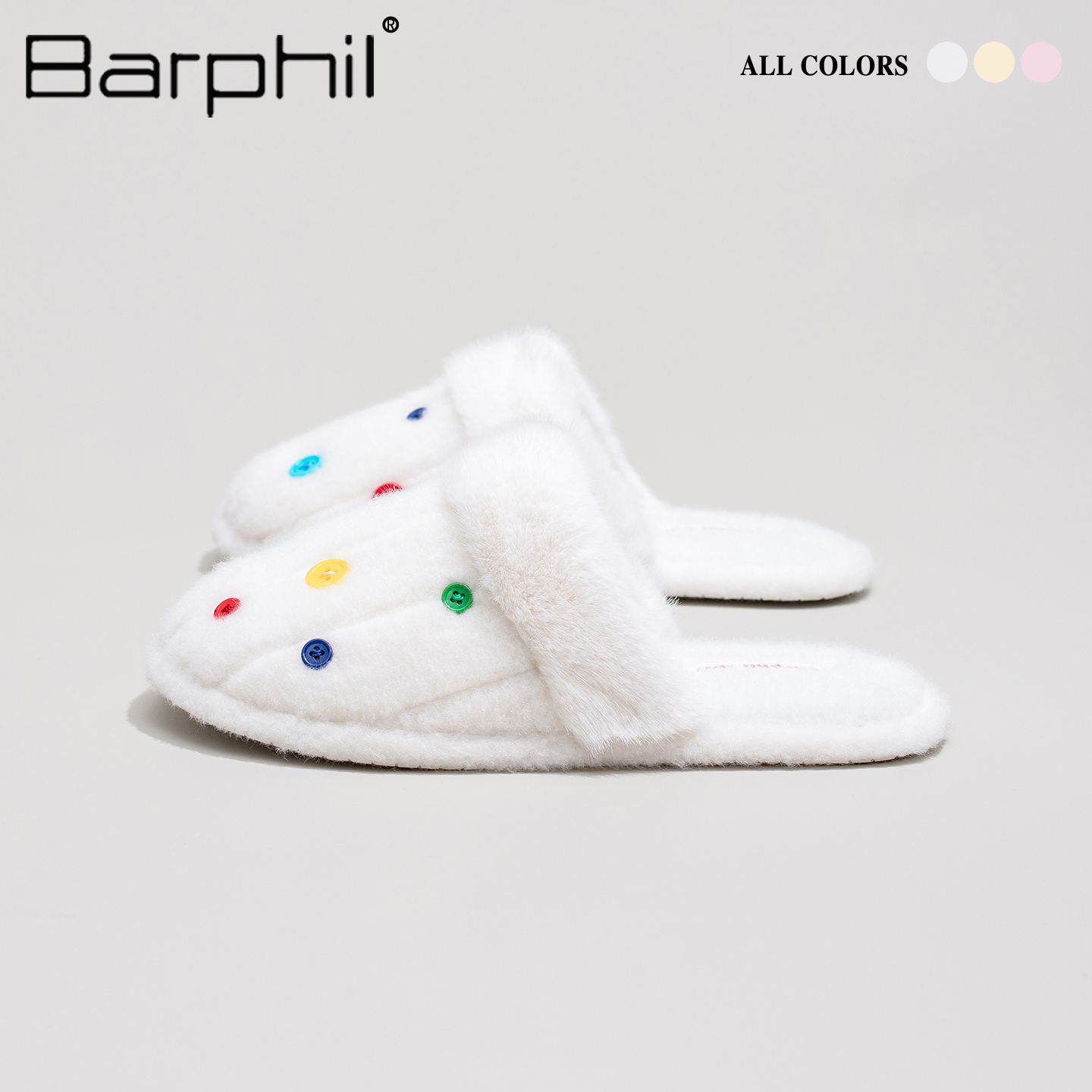 Barphil拖鞋女室内家居2025秋冬新款保暖棉拖鞋五彩扣子软底防滑